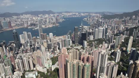 hong kong, centro, distrito financiero punto de vista de avión no tripulado