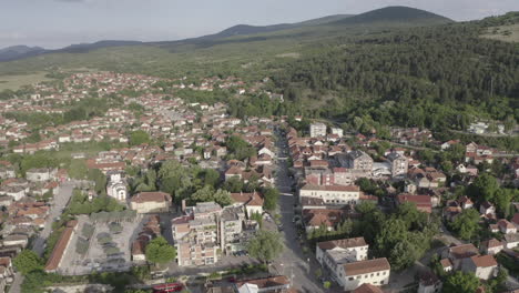 aerial view of a town in the mountains