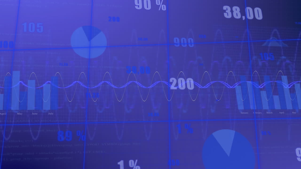 Animation of statistical data processing over grid network against blue background