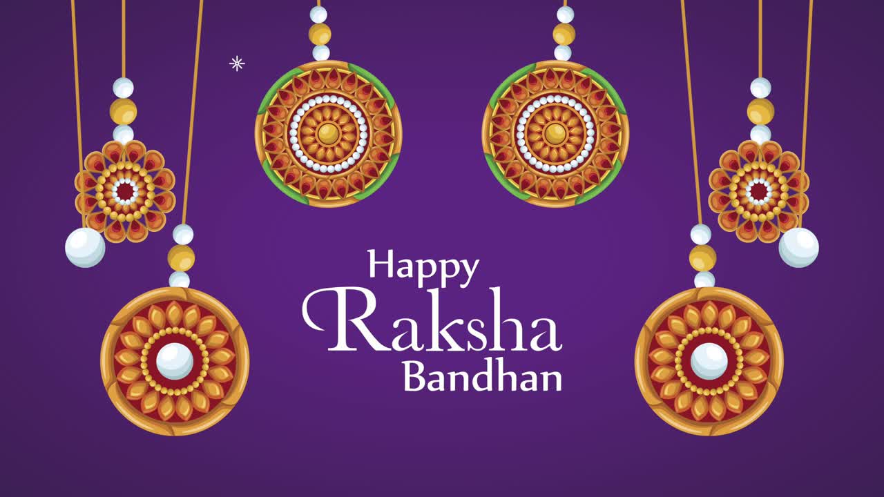 feliz raksha bandhan letras con mandalas colgando