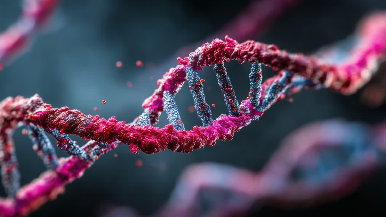 A Stunning Close-Up Visualization of DNA Helix Structure Highlighting Molecular Composition and Complexity of Genetic Material in Biochemical Research