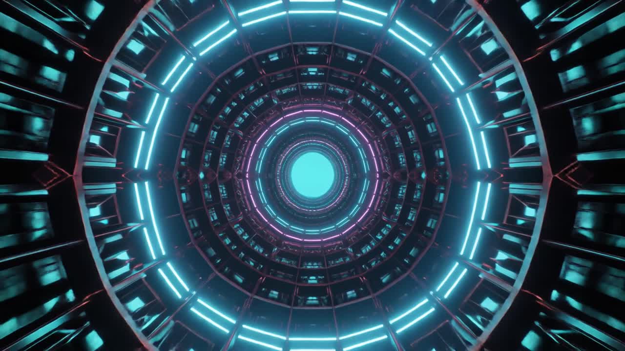 Loop continuo di un tunnel di luce al neon futuristico