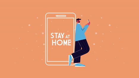 man using smartphone working in home