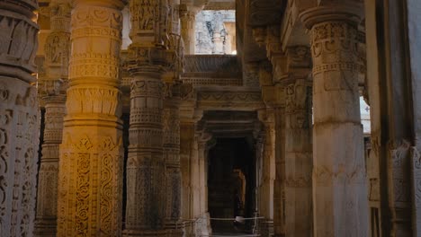 columns of beautiful ranakpur jain temple or chaturmukha dharana vihara mandir in ranakpur, rajasthan. india