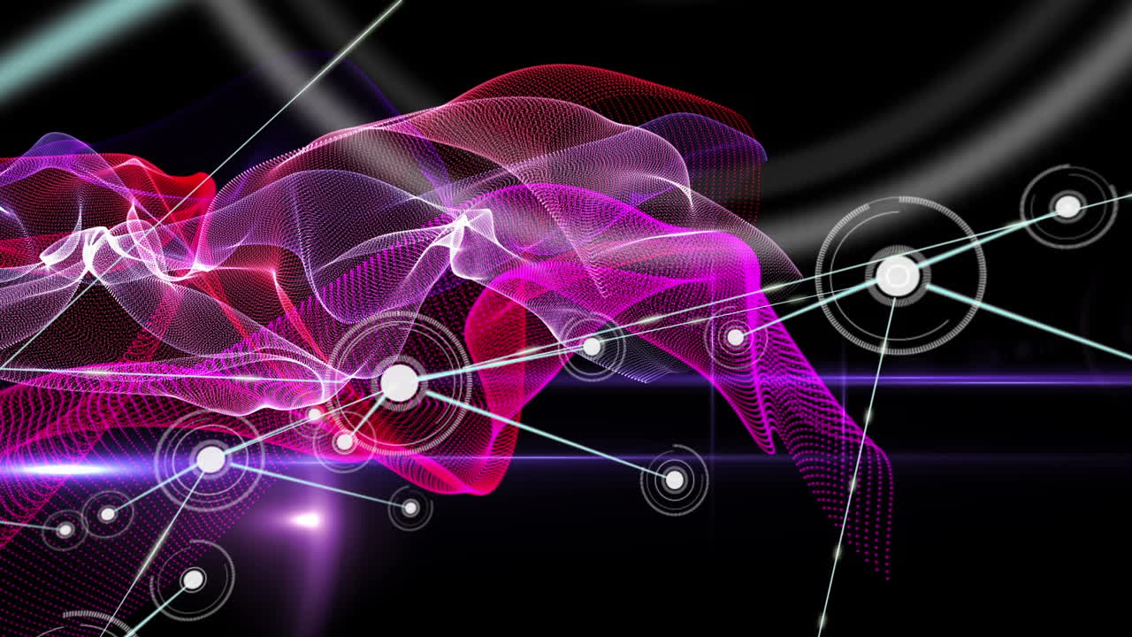 animación de formas en movimiento y red de conexiones sobre fondo negro