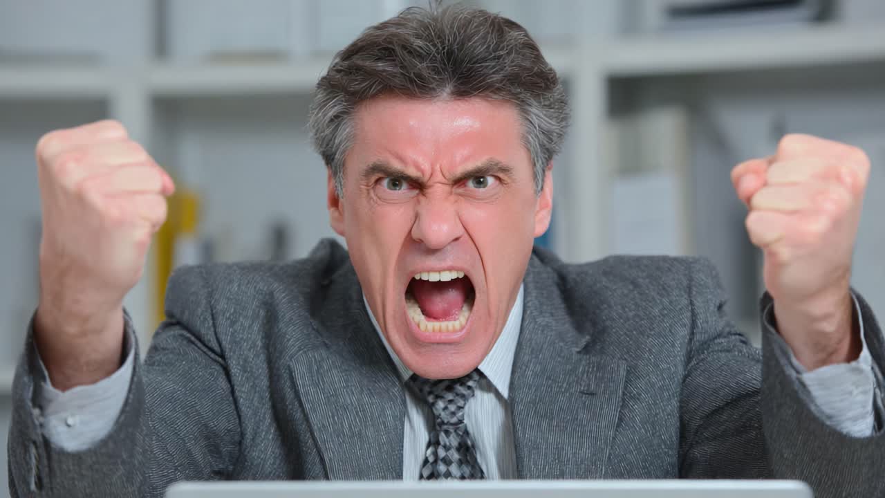 Angry Professional Illustration: Expressing Frustration in the Workplace Captured in Two Intense Moments of Rage and Emotion with Powerful Body Language