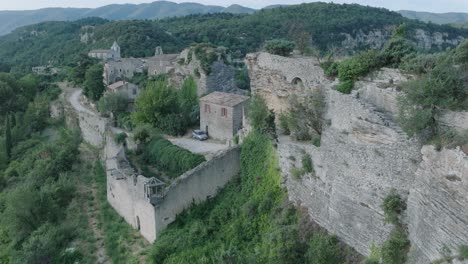 aerial drone luberon provence saignon france medieval town at sunrise