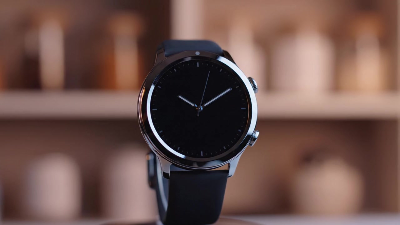Stylowy nowoczesny smartwatch prezentujący smukły design i zaawansowane funkcje, podkreślający jego elegancką okrągłą tarczę i intuicyjny interfejs użytkownika w wyrafinowanym otoczeniu