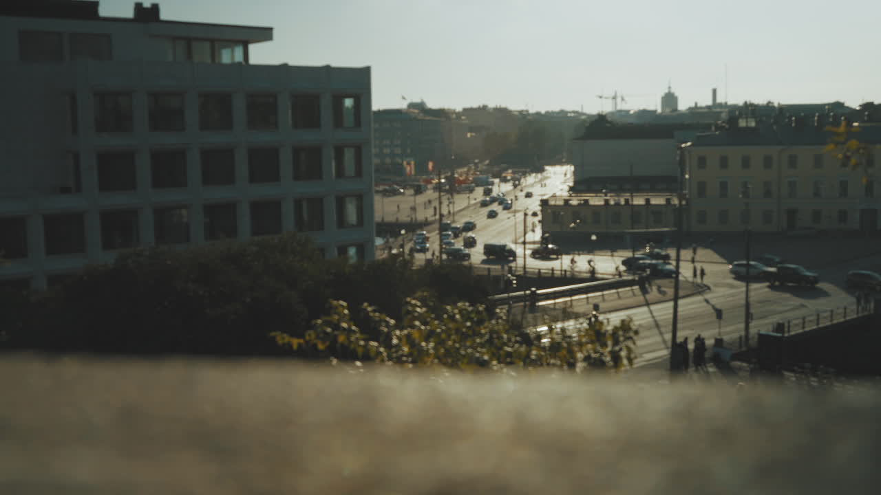 Busy Street in Helsinki with View to Keisarinnankivi