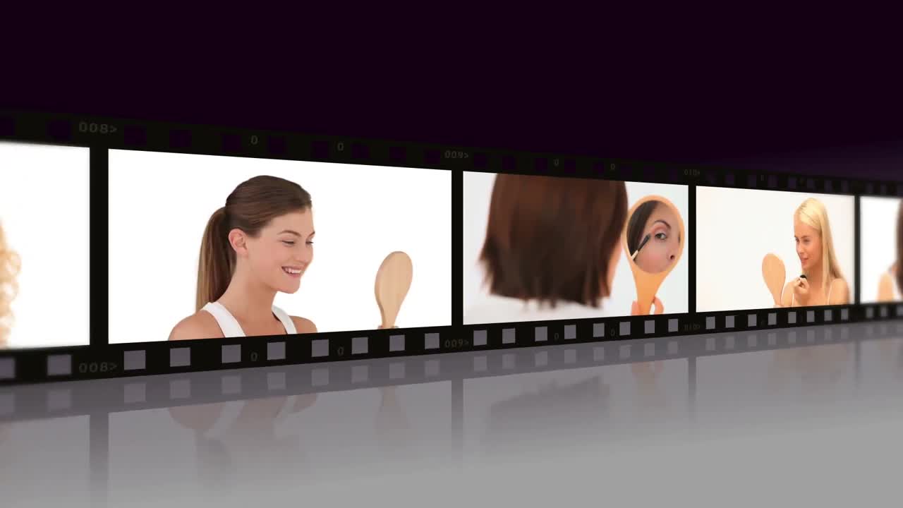 montaje de mujeres hermosas poniéndose maquillaje