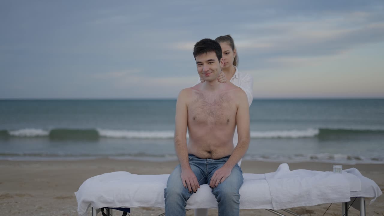 Couple enjoying a beach massage