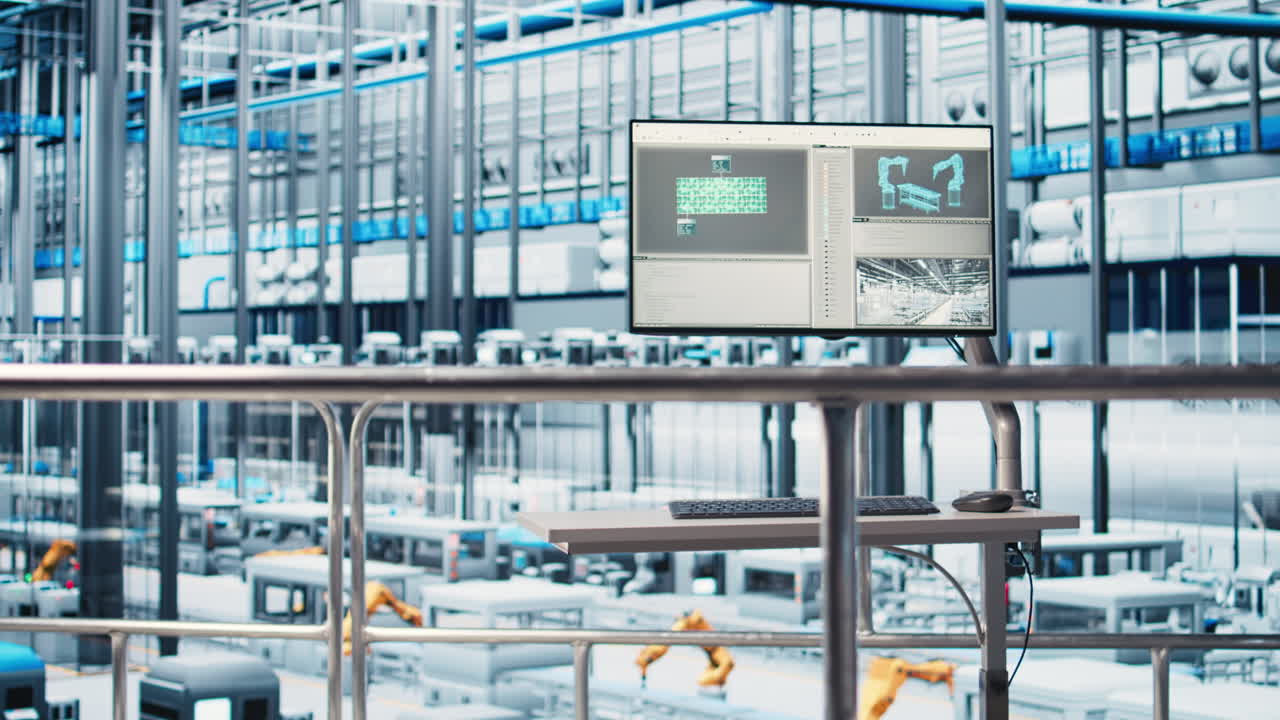 Monitor in smart photovoltaics factory displaying system performance metrics