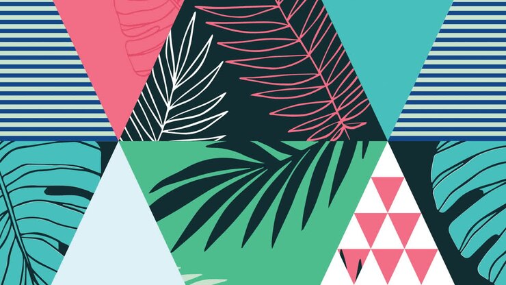 Animation of backgroud with colorful triangles and leaves