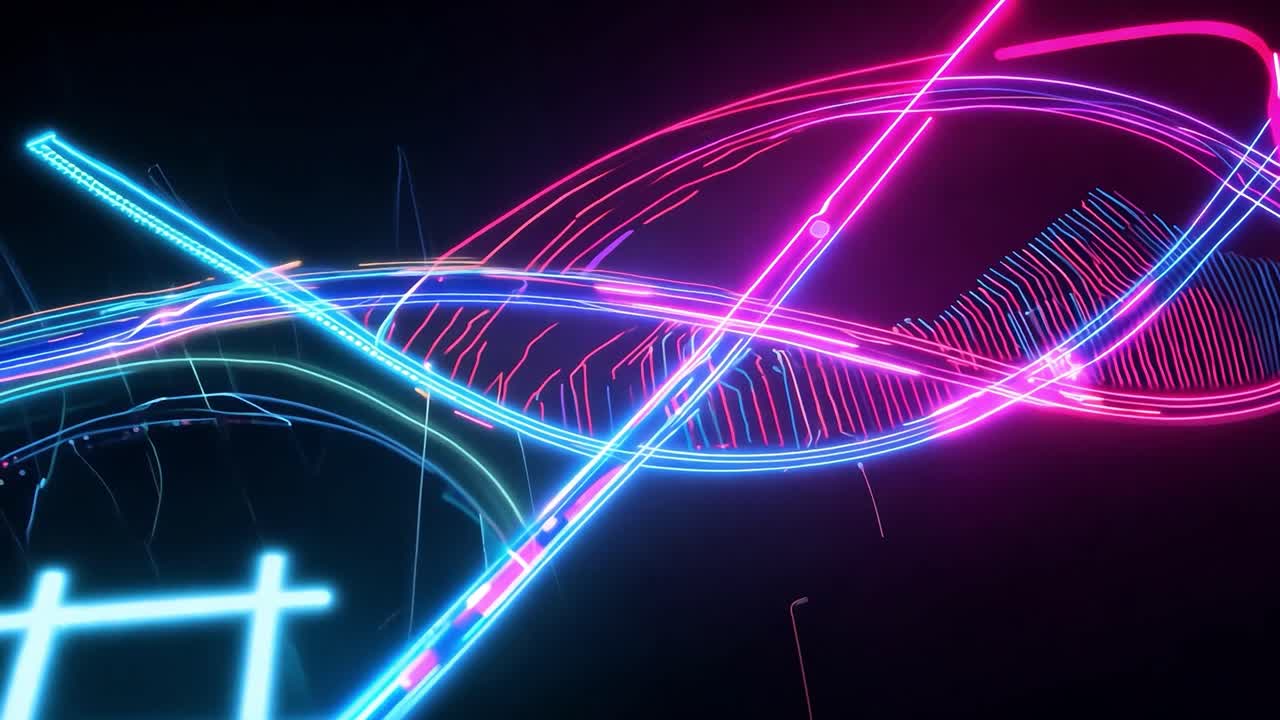 반이는 네온 빛은 검은 바탕에 해시태그 기호를 형성하여 활기차고 현대적인 시각적 효과를 만니다.