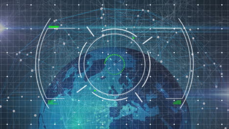 conexiones de red global y animación de procesamiento de datos sobre la tierra desde el espacio