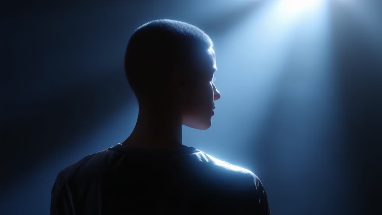 A Silhouette in Light: Exploring the Contrast of Shadows and Rays on a Figure, Capturing a Moment of Reflection and Mystery with Backlit Aura