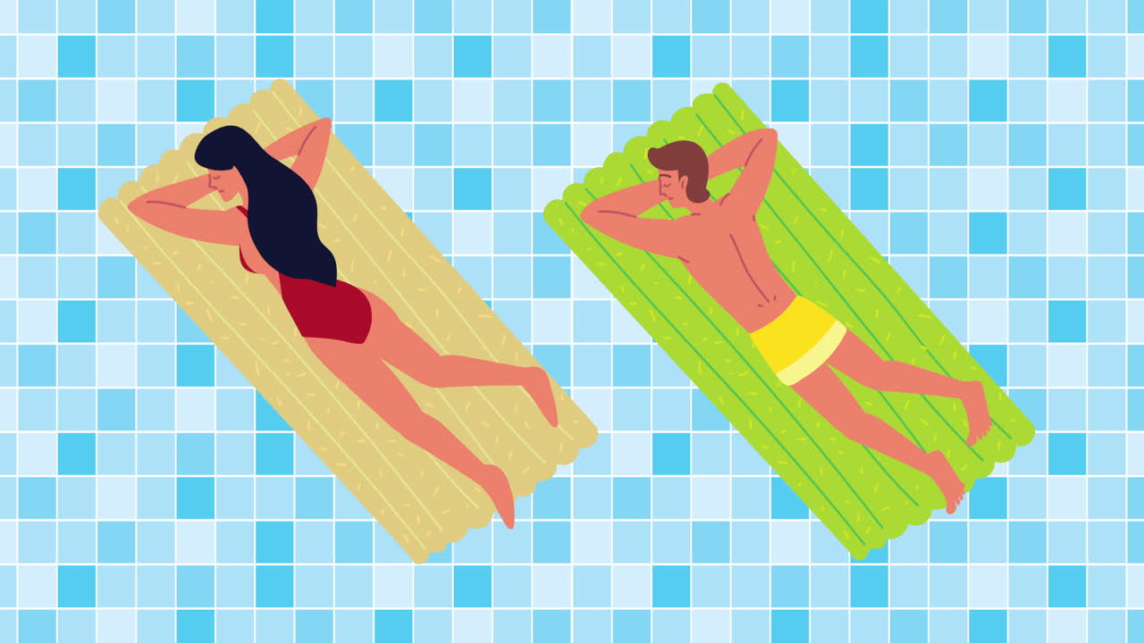 пара отдыхает на ковриках плавающая анимация