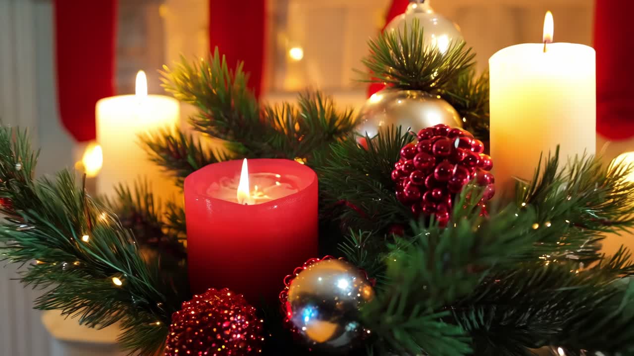 decoraciones navideñas con velas y adornos
