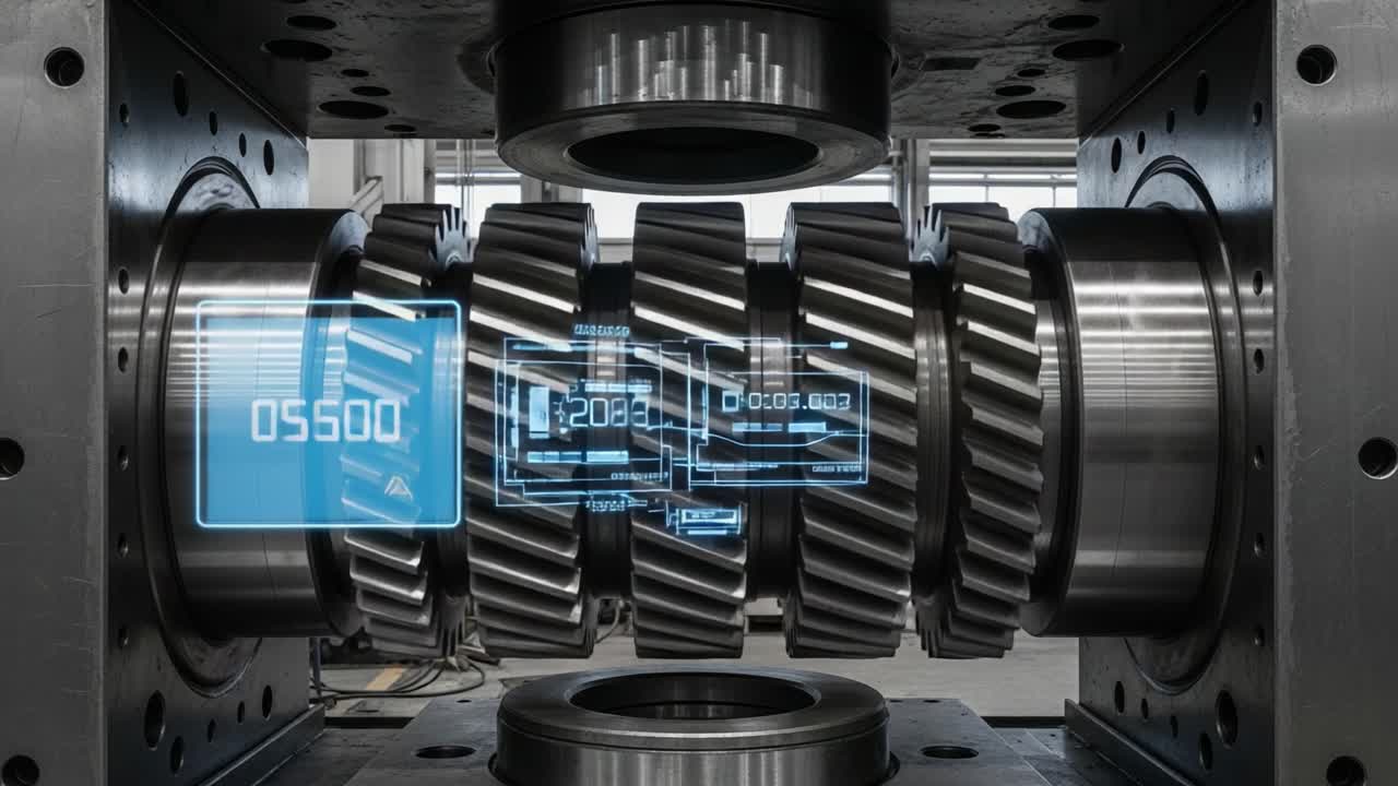 Advanced Gear Mechanism Displaying Real-Time Performance Data Through Digital Interface in Automated Manufacturing Environment