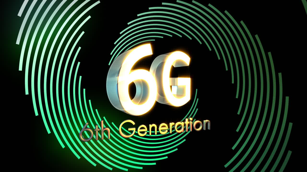 animación de 6g 6a generación sobre líneas giratorias en fondo negro