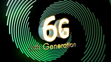 animation of 6g 6th generation over spinning lines on black background