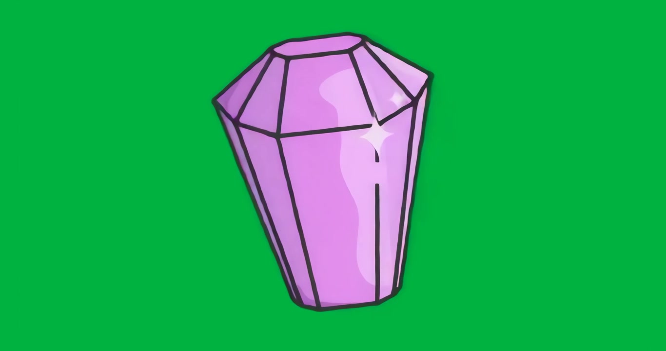 Dopo un secondo, forma sfaccettata viola che ruota rivelando le sfaccettature su sfondo chiaro mostrando il design.