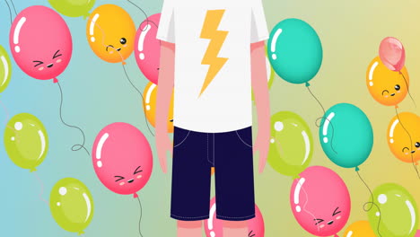 animación de un niño con una máscara facial sobre globos