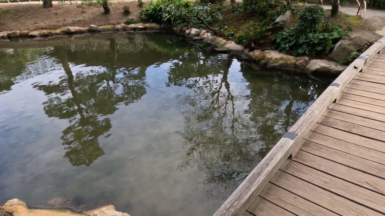 el agua tranquila refleja los árboles en un día sereno