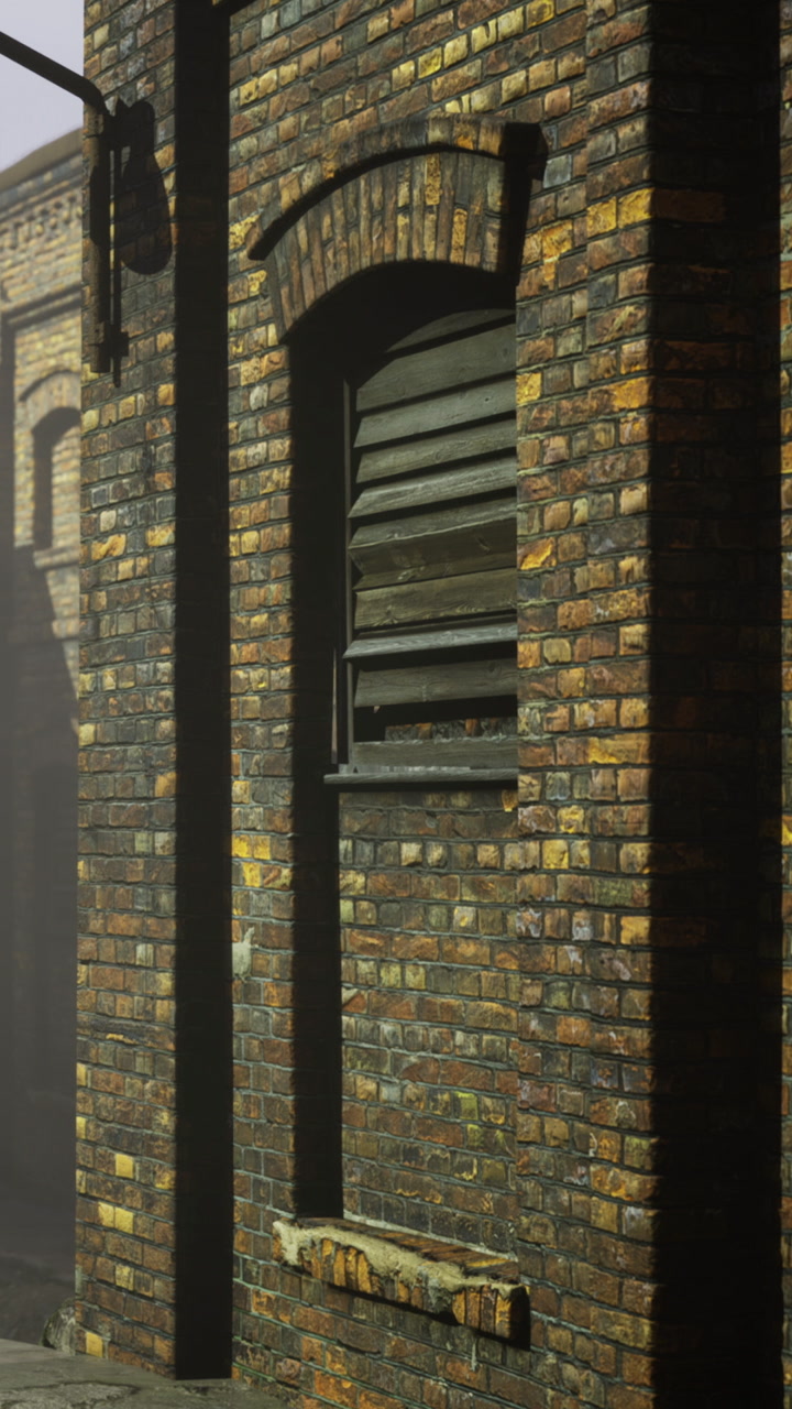 Charming brick wall with vintage details in a quiet alley at dusk