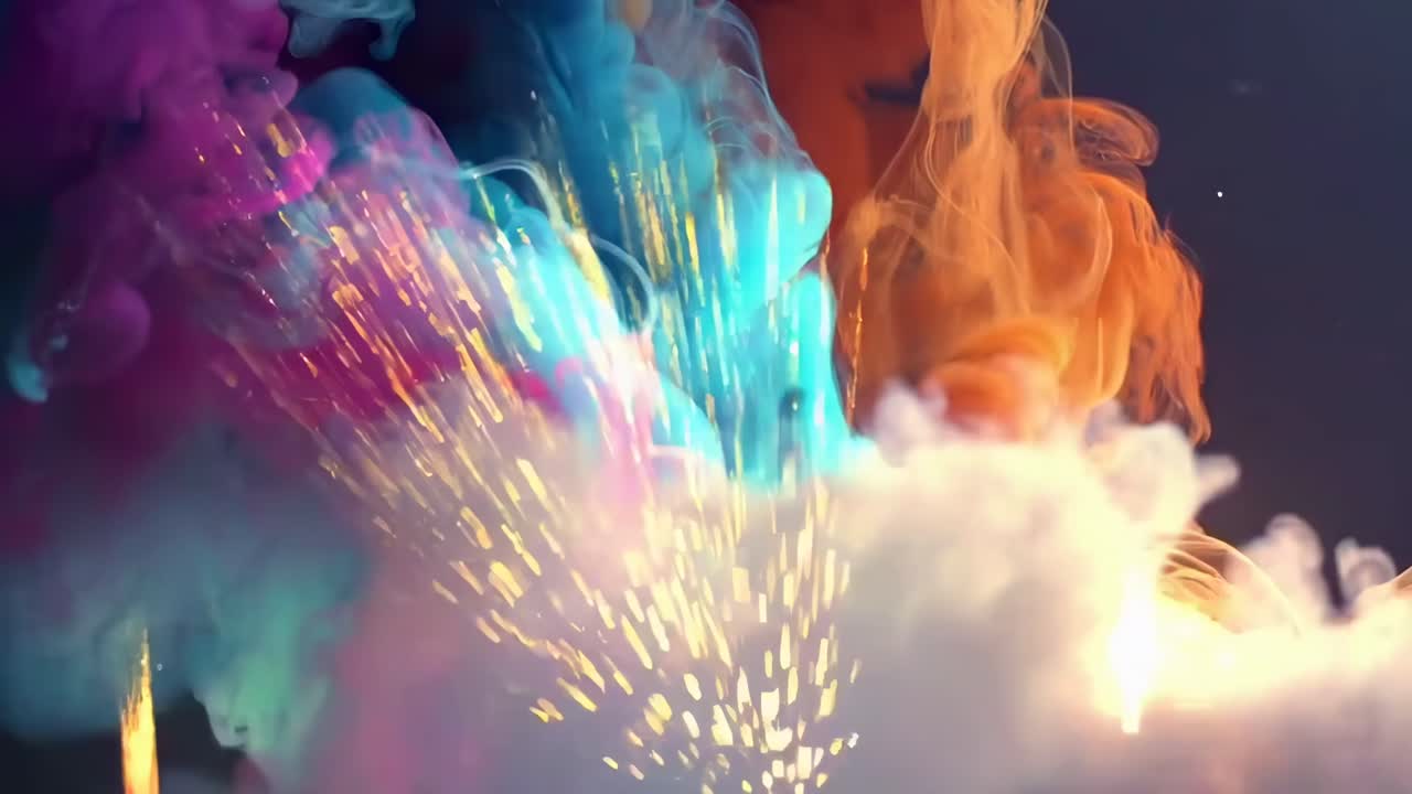 Nuvole di inchiostro vibranti nell'acqua, riprese da un'angolazione laterale, creano un effetto video ipnotizzante.