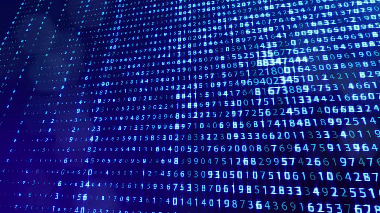 fondo de bucle 3d, concepto de procesamiento de datos digitales, cálculo y visualización de la computación. contadores de números en filas de líneas en el plano. información digital azul bg con números. bg de ciencia ficción.