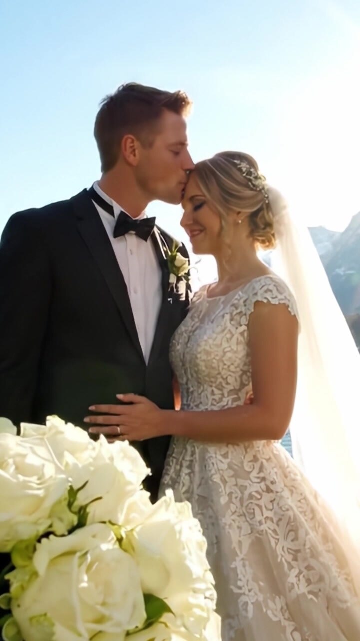 A Romantic Wedding Ceremony with a Beautiful Bride and Groom Against a Scenic Mountain Backdrop, Celebrating Their Love and Union in Nature's Splendor