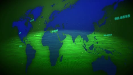 animación de un mapa con múltiples números sobre las olas del mar contra un fondo abstracto