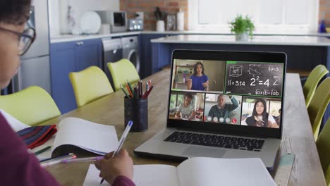 Animation-of-african-american-girl-having-online-lessons-on-laptop-at-home