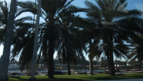 sheikh zayed mosque and minaret from a moving car window