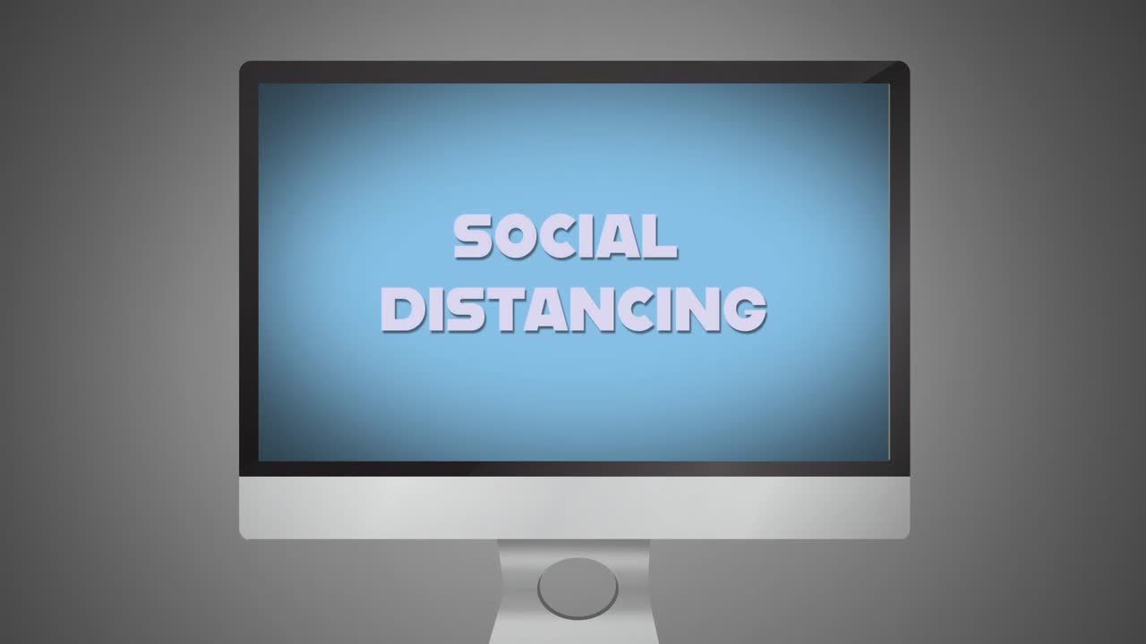 컴퓨터 화면에 있는 사회적 거리두기 텍스트
