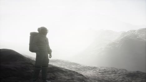 astronaut on another planet with dust and fog