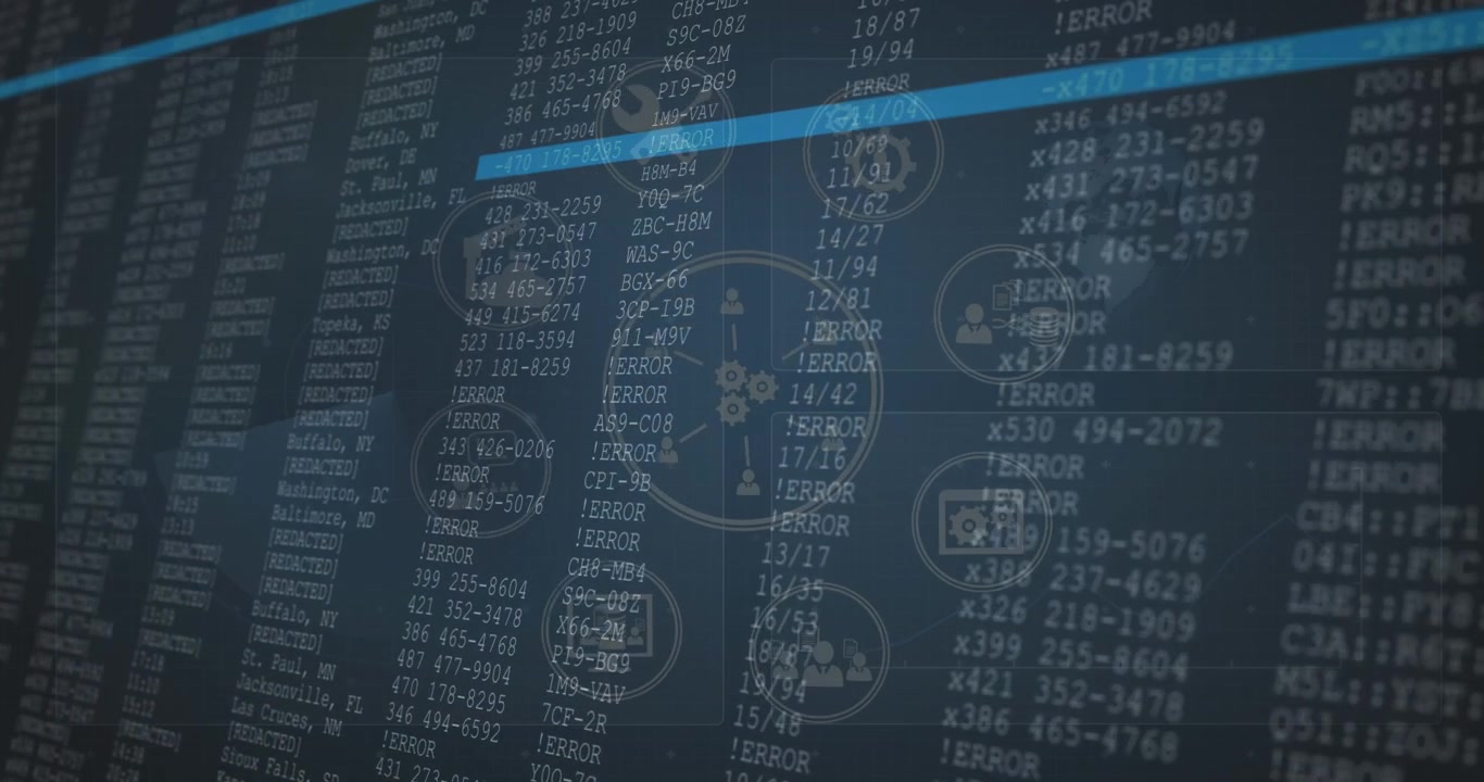 Digital animation of data processing over grid network against blue background