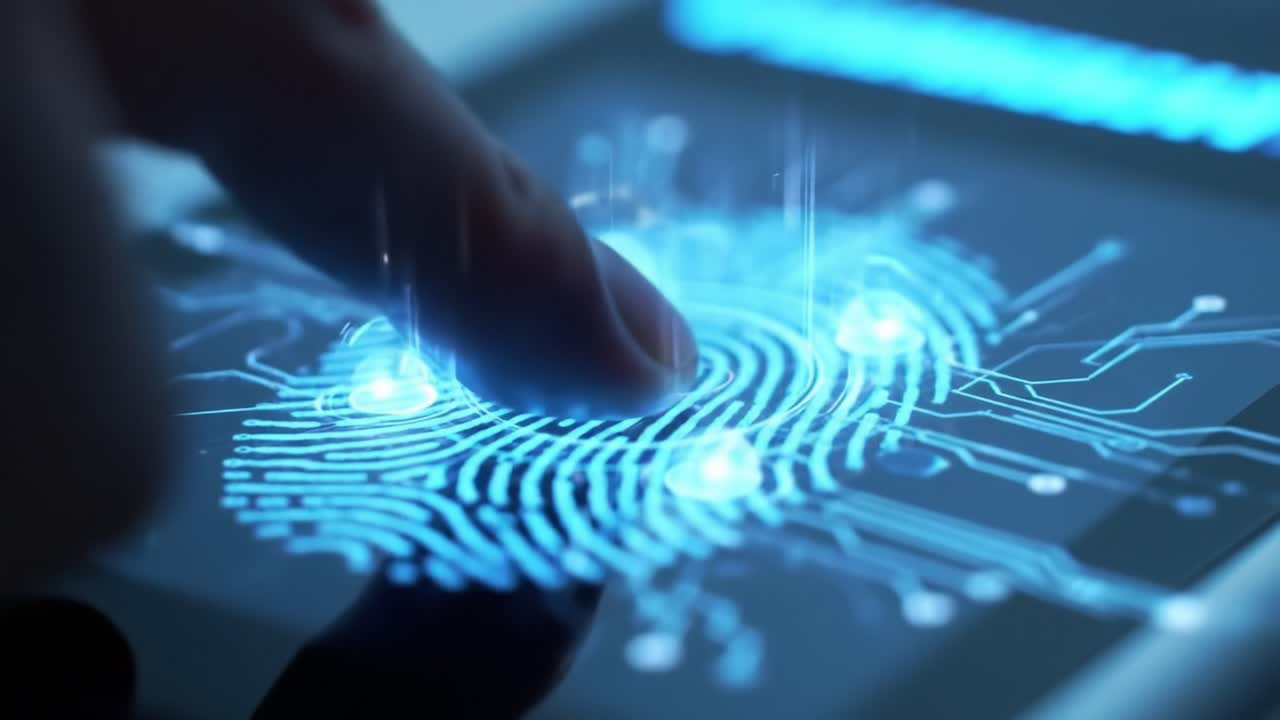 A user interacts with a smartphone's fingerprint recognition feature, showcasing the ease of biometric access. This highlights the convenience and security offered by modern technology.