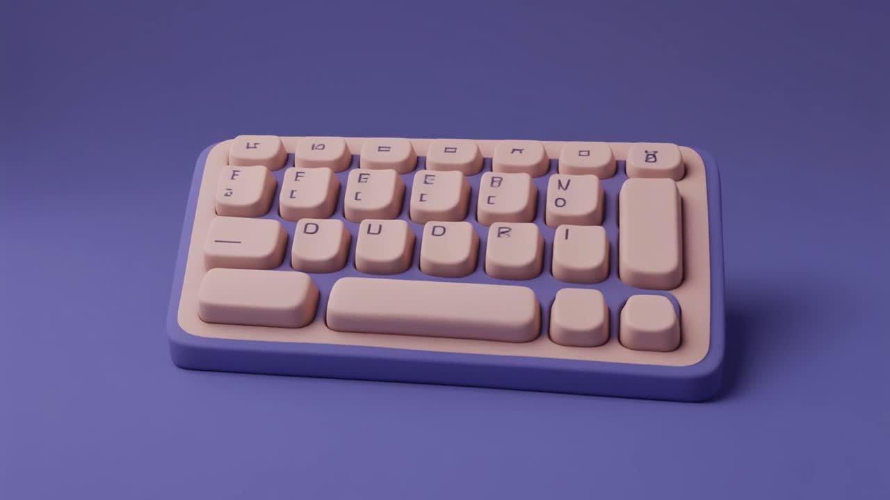 Animasi Keyboard 3D Minimalis dengan Latar Belakang Ungu