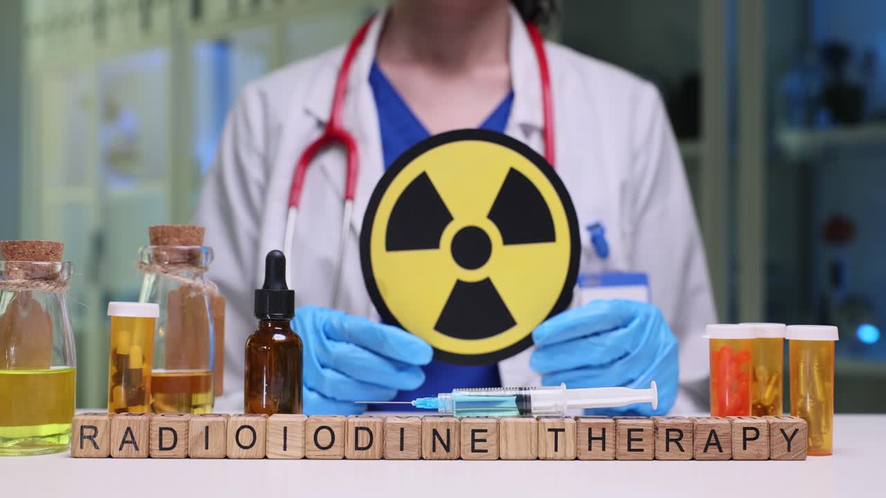 Radyasyon Sembolü ile Radyoiyot Tedavisi Konseptini Sunan Doktor