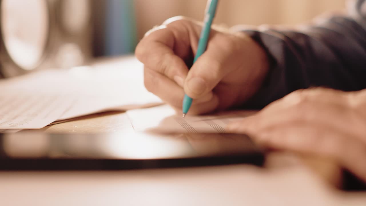Old Musician Writing a Melody with His Shaky Hand