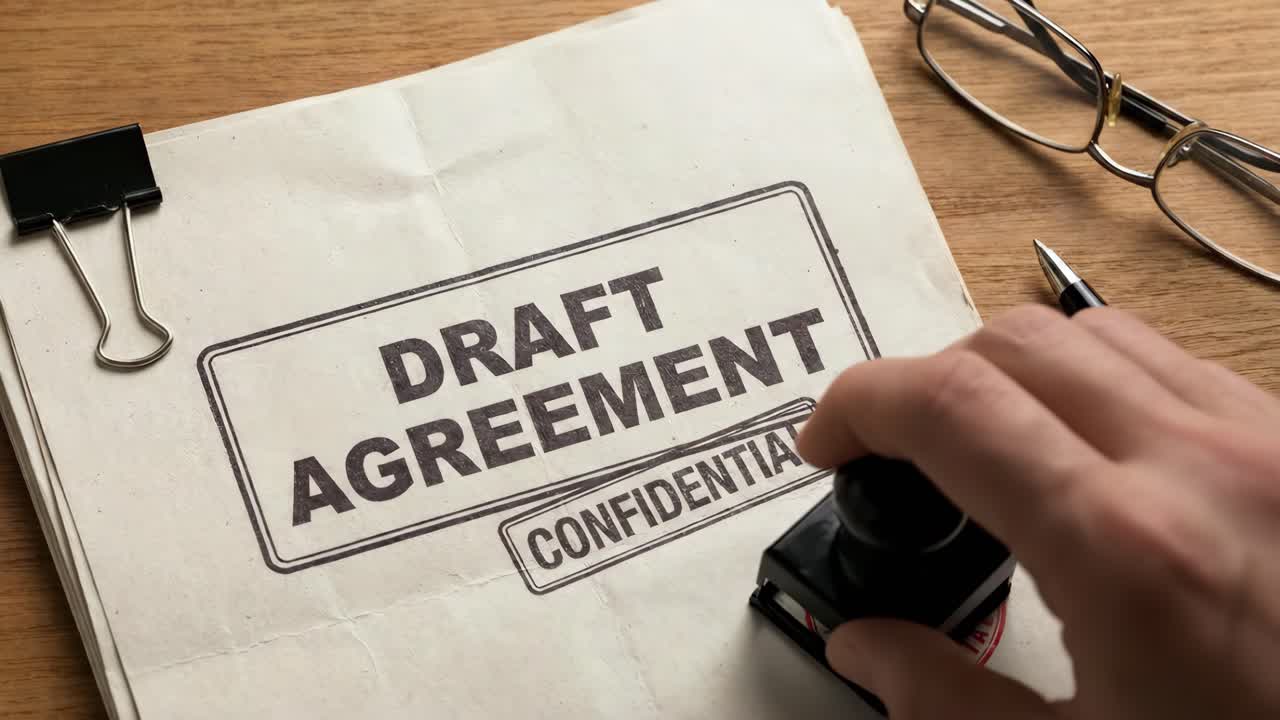 Hand Stamping Confidential Seal on Draft Agreement Document