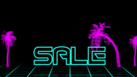 Texto-De-Venta-De-Neón-Sobre-Fondo-Tropical-Retro-4k