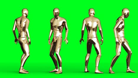 golden man character animation. isolate on green screen.