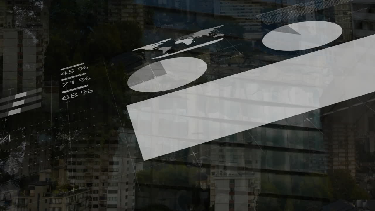 도시 사무실 건물에서 금융 데이터 처리의 애니메이션