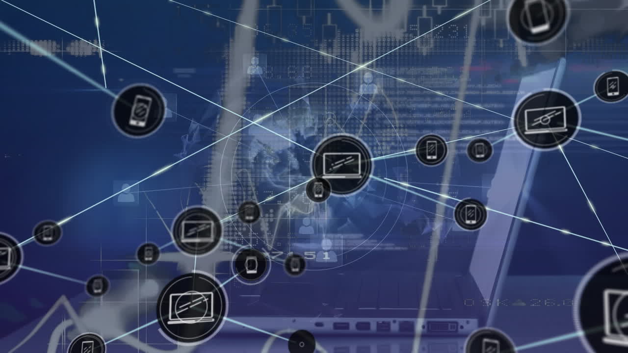 Animation of networks of connections and data processing over globe