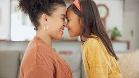 love, eskimo kiss and mother with her child