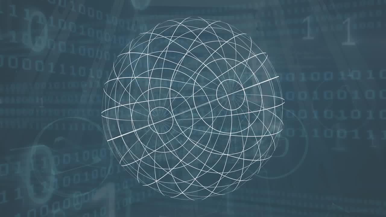 Animation of globe over data processing on black background