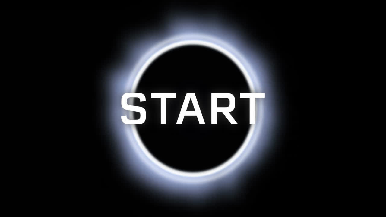 Glowing circle with START text animation on black background